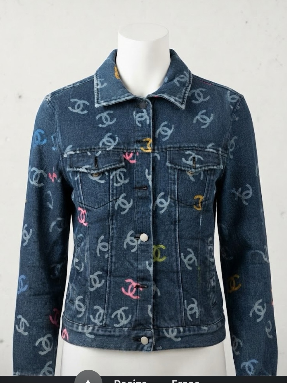 Brand New Woman Dark Blue Denim Jacket with Multicolor CC Logos